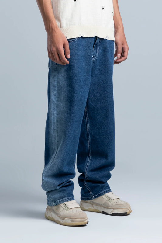 Unisex Blue Straight Fit Jeans